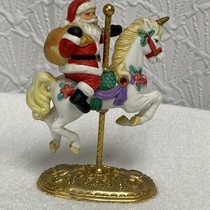 Vintage Scarborough Fair Santa Clause on a unicorn‎ carousel with jewel accents